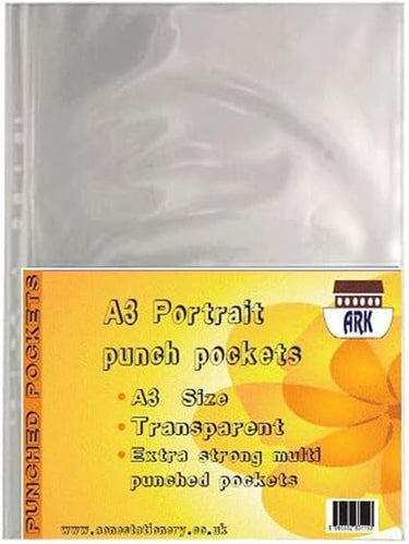 30 x ARK A3 plástico transparente 90 micras fuertes bolsillos perforados (vertical)